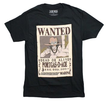 One Piece Mens T-Shirt - Ace Wanted Dead or Alive Poster