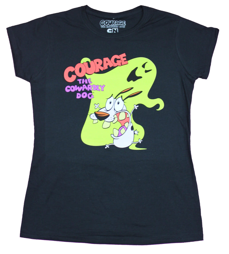 Courage the Cowardly Dog Girls Juniors T-Shirt - Green Ghost Logo Image - Inmyparentsbasement.com