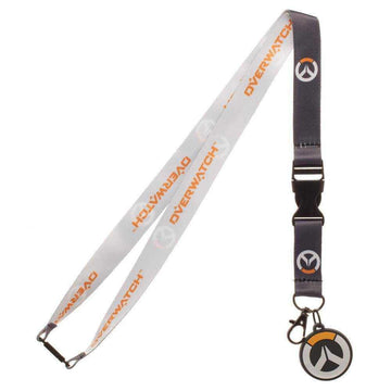 Bioworld Overwatch Logo Lanyard with Rubber Charm, Clear ID Holder, and Collectible Sticker