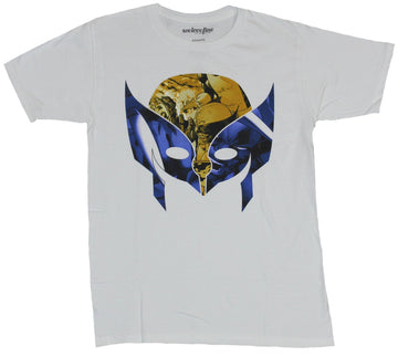 Wolverine (Marvel Comics) Mens T-Shirt - Mask Image Filled With Comic Panels