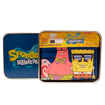 Nickelodeons SpongeBob and Patrick Bifold Wallet in a Decorative Tin Case, Multi