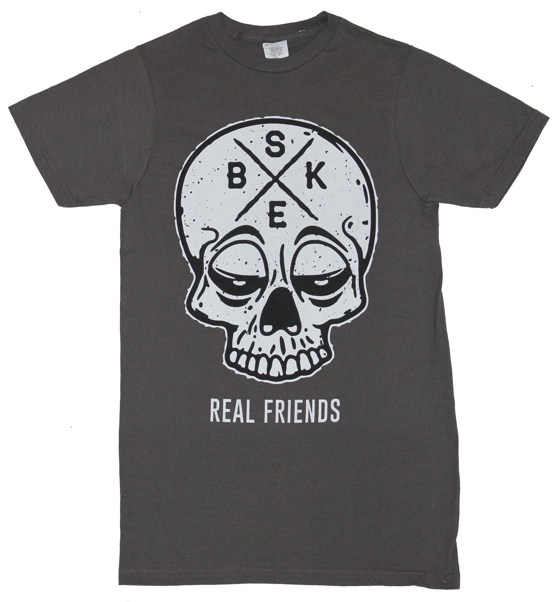 Real Friends Mens T-Shirt - BSKE Droopy Eyed Skull Image