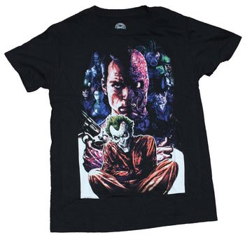 Batman Mens  T-Shirt - Joker in Straight Jacket Under Two Face Image