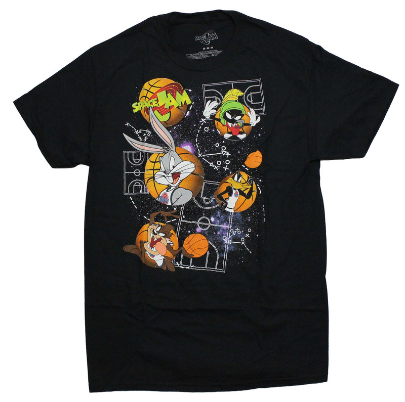 Space Jam Mens T-Shirt - Cartoon Cast Collage In Outer Space