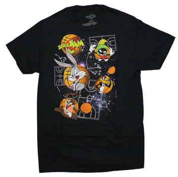 Space Jam Mens T-Shirt - Cartoon Cast Collage In Outer Space