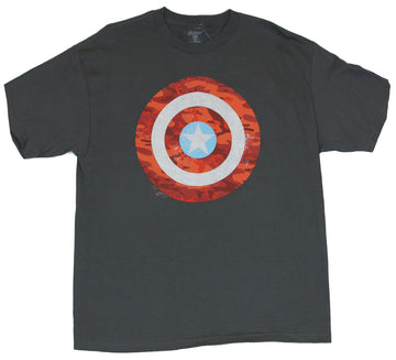 Captain America  Mens T-Shirt -   Distressed Cap Shield w/ Red Camo Design