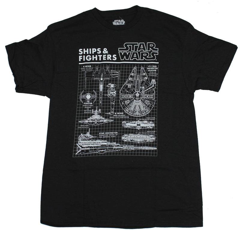 Star Wars Mens T-Shirt - Ships & Fighters Schematics White Image