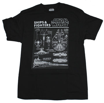 Star Wars Mens T-Shirt - Ships & Fighters Schematics White Image