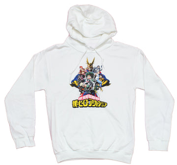 My Hero Academia Mens Pullover Hoodie - Giant Group Under All Might Over Logo