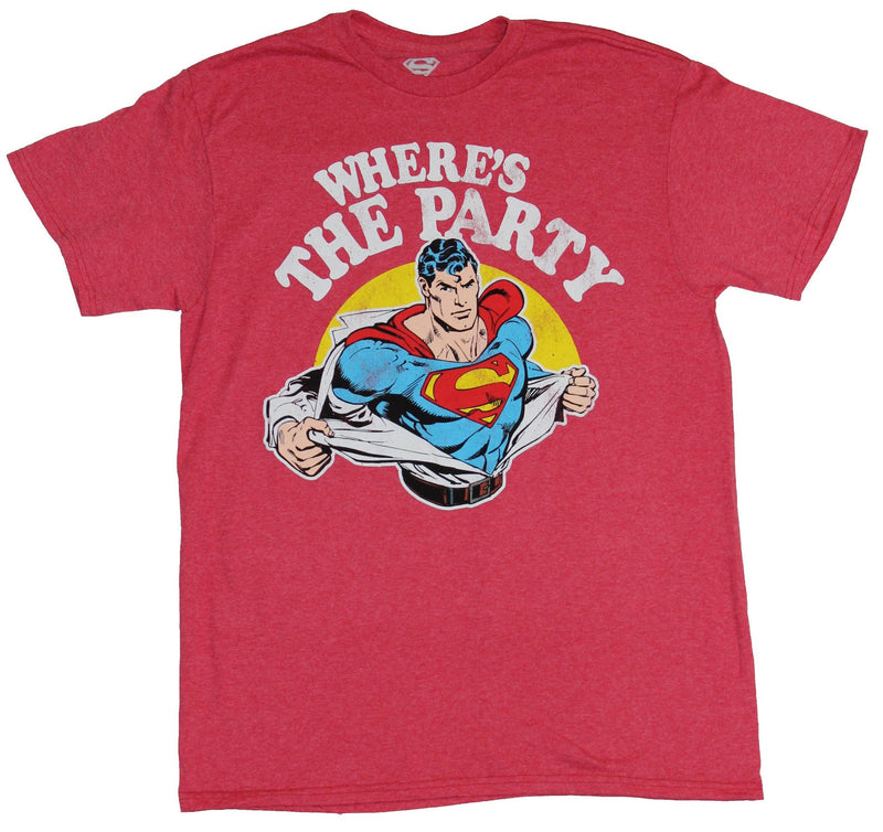 Superman (DC Comics)  Mens T-Shirt - Where's the Party Shirt Ripping Supes Image - Inmyparentsbasement.com