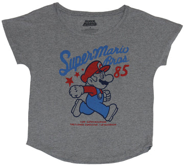 Super Mario Brothers Girls Juniors  T-Shirt - Running Mario 85 Line Drawn