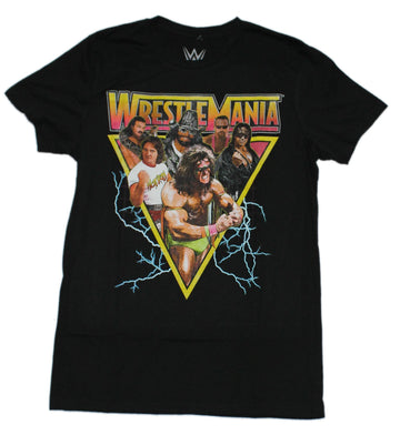 WWE Mens T-shirt - Wrestlemania Retro  80s Cast in Triangle