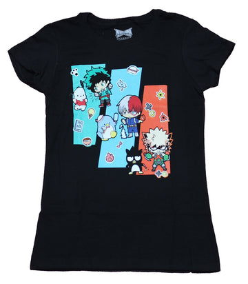 My Hero Academia Girls Juniors T-Shirt - Sanrio Mashup Chibi Deku Todoroki & Bakugo