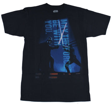 Star Wars Mens T-Shirt - May The Force Be With you Silhouette Battle Image