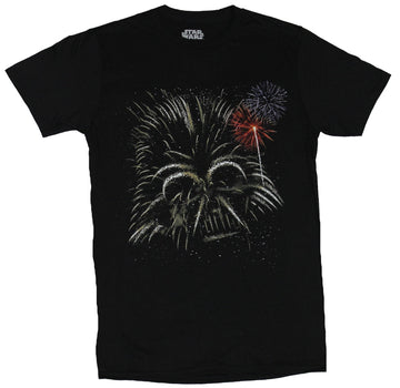 Star Wars Mens T-Shirt - Fireworks Creating Darth Vader Helmet Image