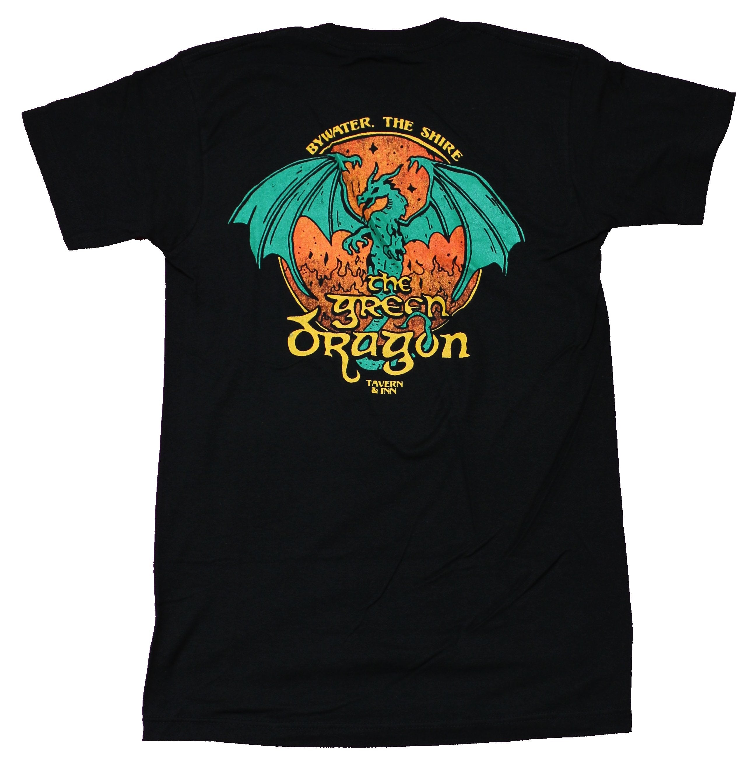Lord of the Rings Mens T-Shirt - The Green Dragon Lapel & Back Logo