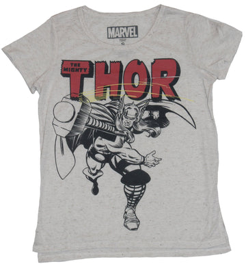 Thor (Marvel Comics) Girls Juniors T-Shirt - Old School Hammer Throw Drawing