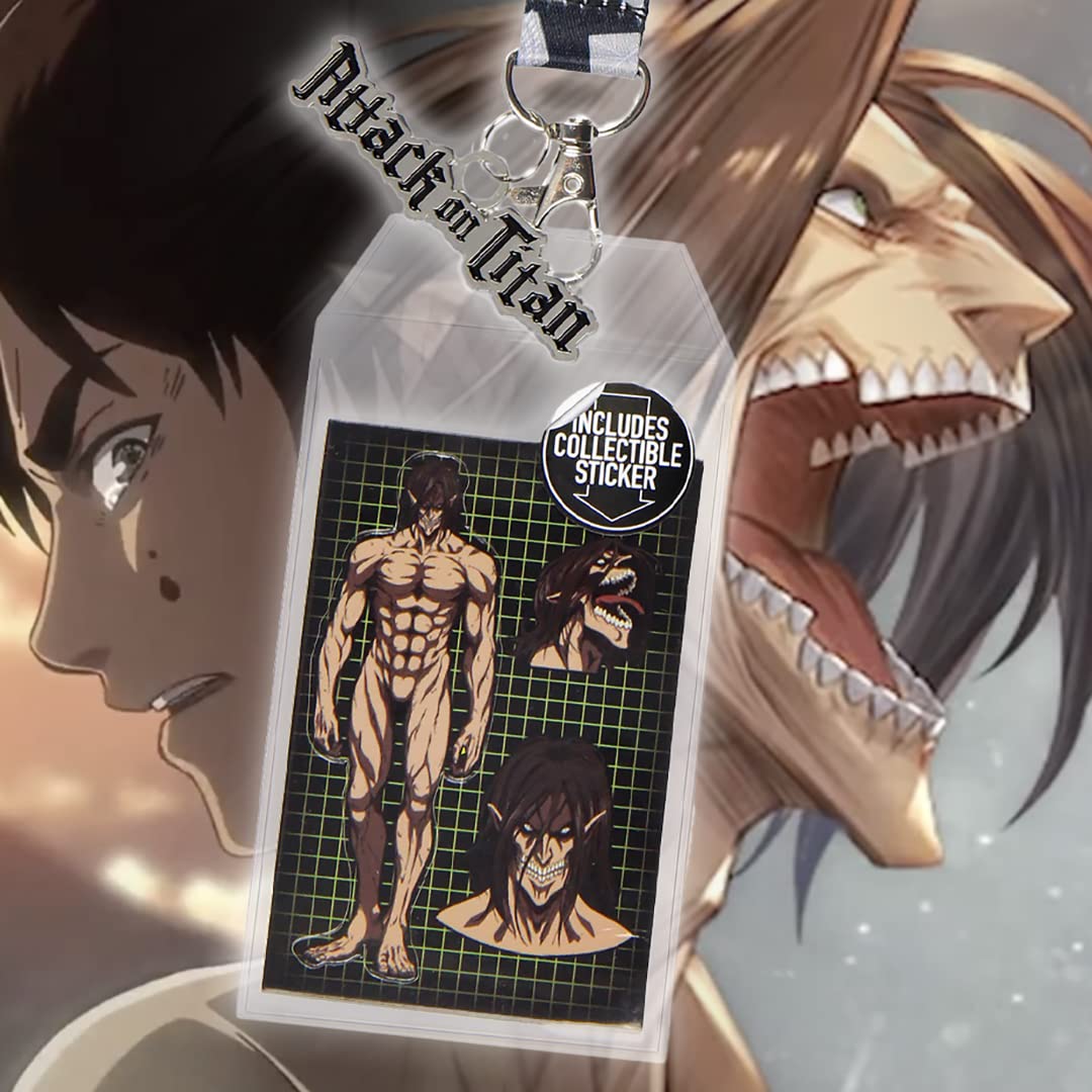Attack On Titan Reversible ID Lanyard Badge Holder with Metal Logo Charm & Collectible Sticker