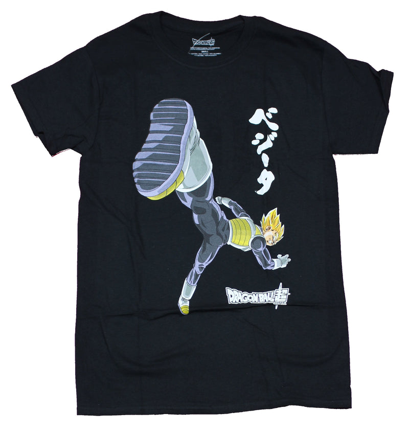 Dragon Ball Z Mens T-Shirt - Vegeta Big Foot Kick & Kanji - Inmyparentsbasement.com