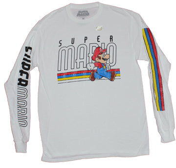 Super Mario Brothers Long Sleeve Mens T-Shirt - Name Running Word Sleeves