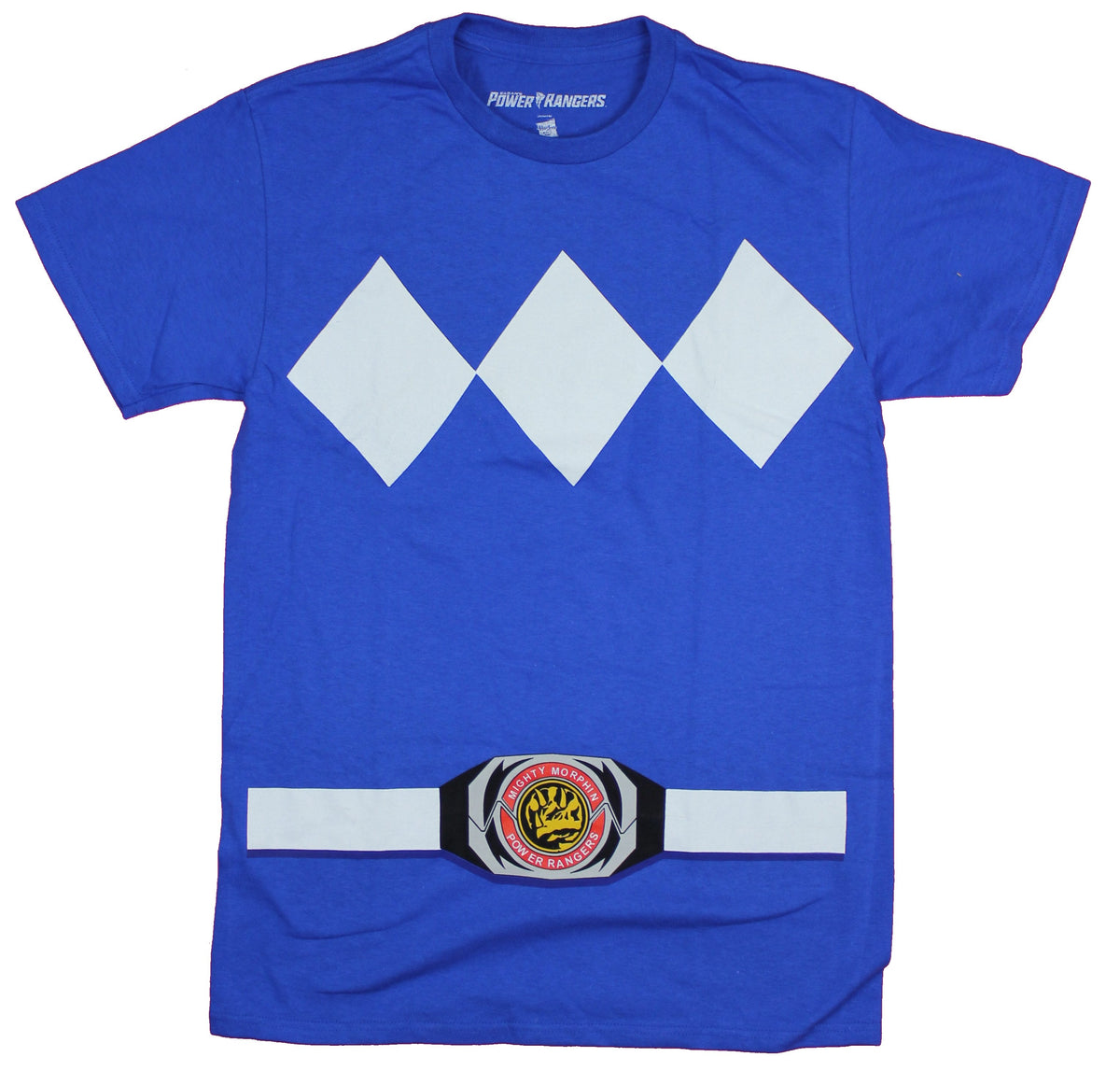Mighty Morphin Power Rangers Mens T-Shirt - Blue Ranger Red Ringed Bel ...