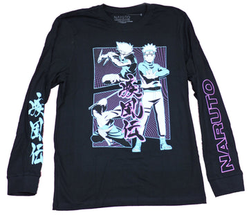 Naruto Long Sleeve Mens T-Shirt - Posed Beside Action Name Sleeves