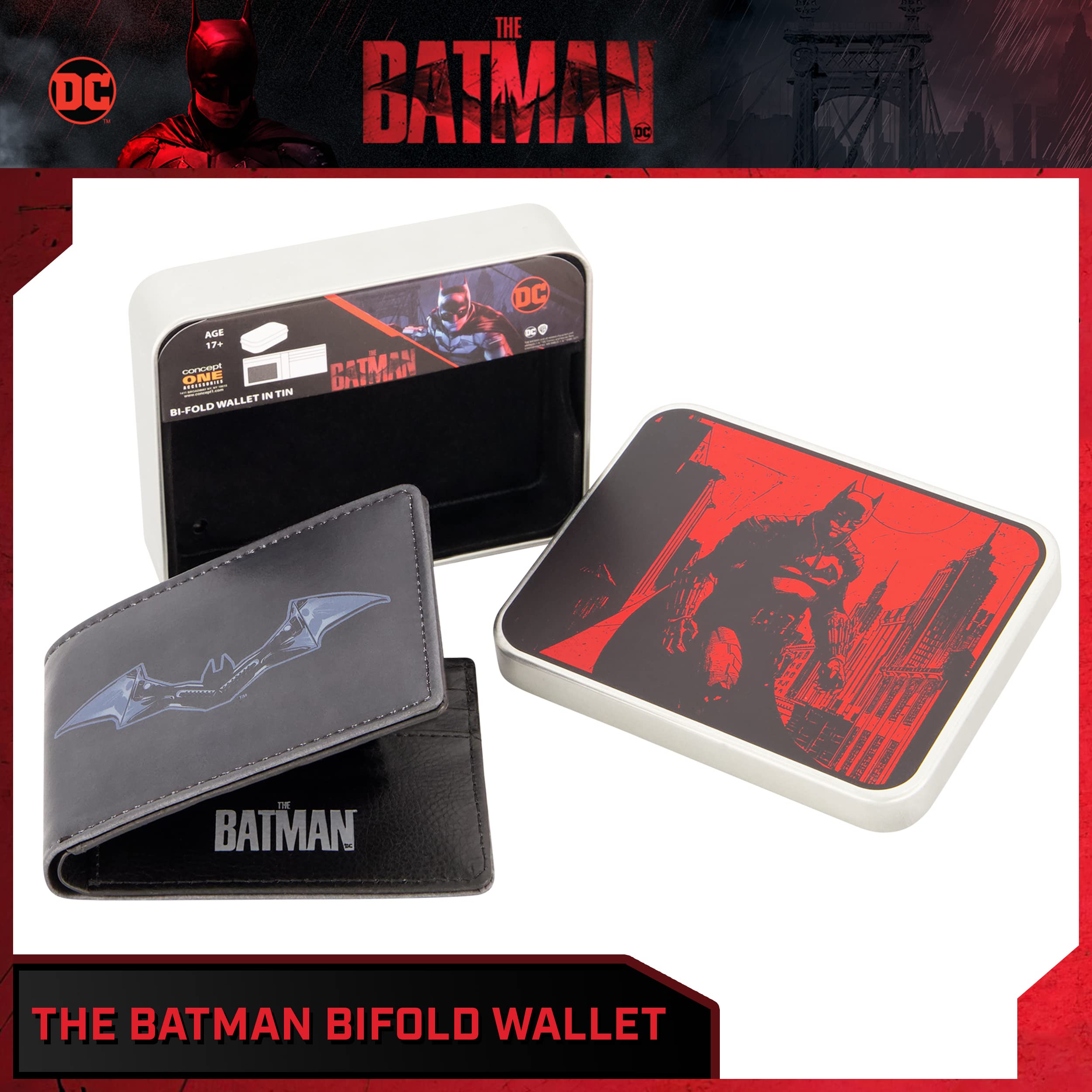 The Batman Bifold Wallet, Slim Wallet with Decorative Tin for Men and Women, Multicolor
