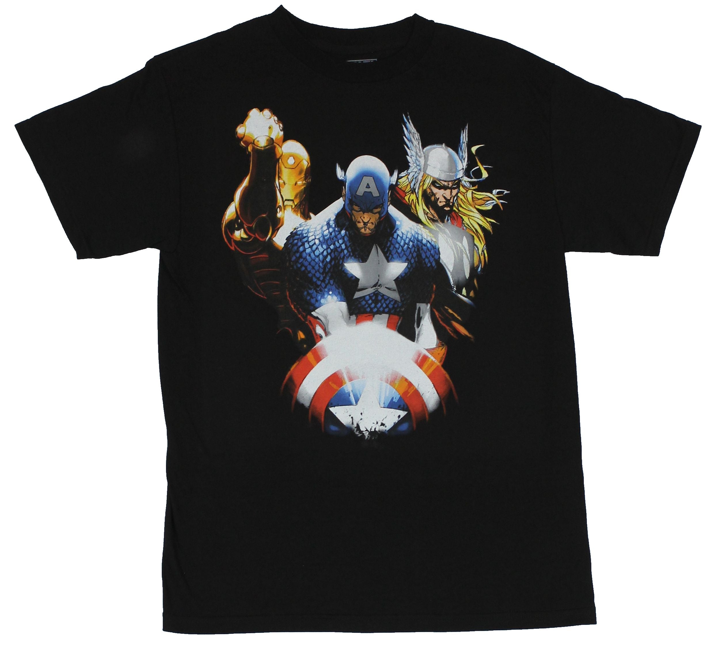 The Avengers  Mens T-Shirt  - Shield Down Cap Iron Man Thor Colored Shadow