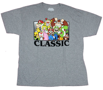 Super Mario Brothers Mens T-Shirt - Classic Logo Swamped By a Giant Sea Of Characters