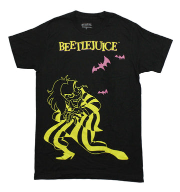 Beetlejuice Mens T-Shirt - Yellow Outlined Beetlejuice Looking at Bats