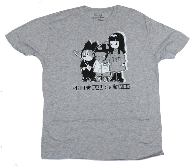 Dragon Ball Z Super Mens T-Shirt - Shu Pilaf Mai Standing Trio Over Names - Inmyparentsbasement.com