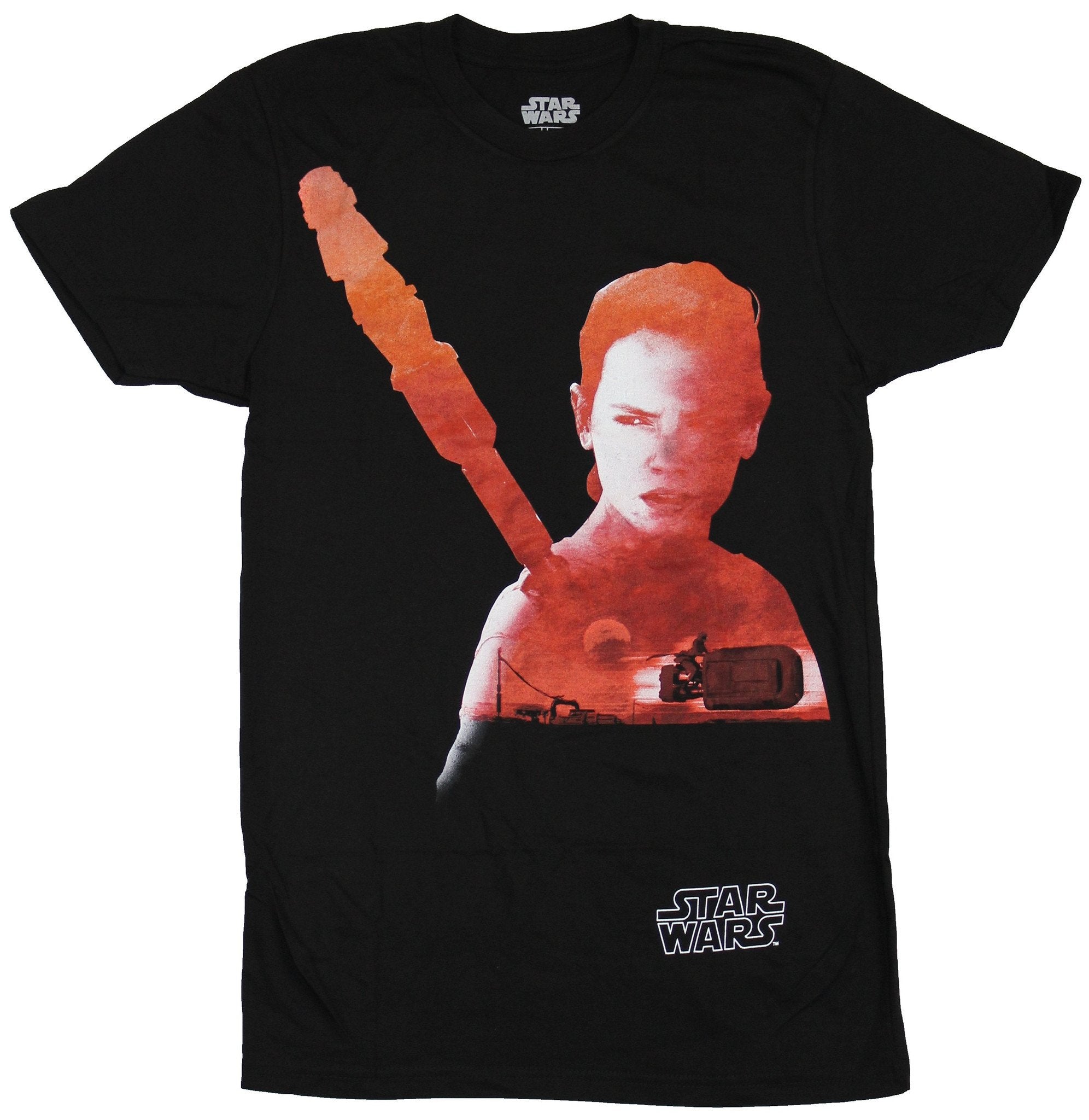 Star Wars Force Awakens Mens T-Shirt - Rey Filled With Red Sky Movie Image