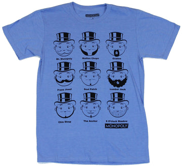 Monopoly (Classic Board Game) Mens T-Shirt  - The Many Mustaches of Uncle Penn