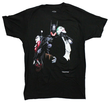 Batman Mens T-Shirt - Choking Joker Holding Back Harley Quinn Ross Art