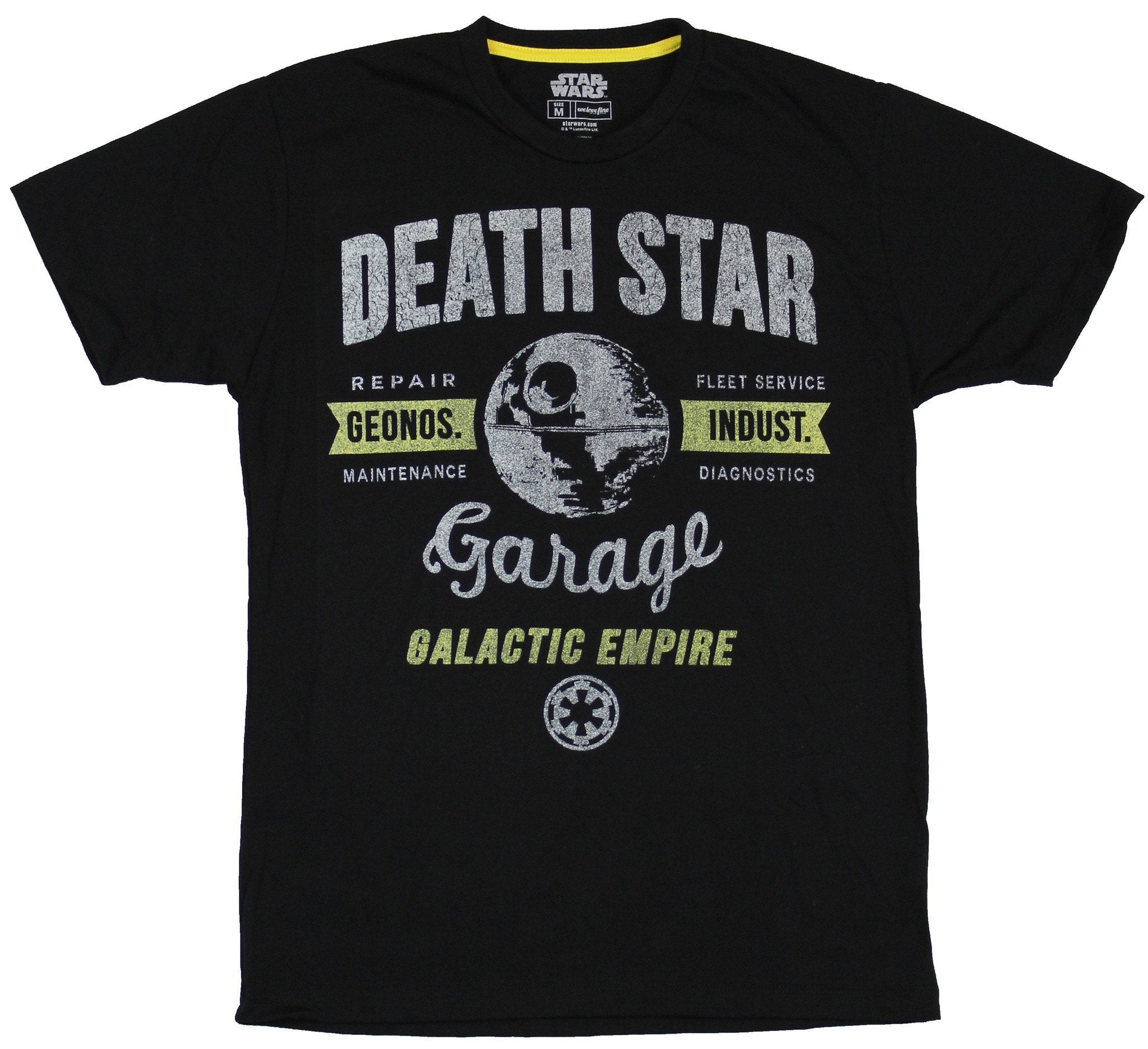 Star Wars Mens T-Shirt - Death Star Garage Galactic Empire Distressed Image