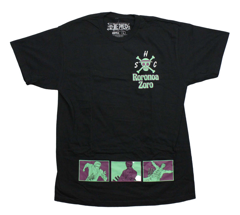 One Piece Mens T-Shirt - Roronoa Zoro Lapel Logo and Image on Back