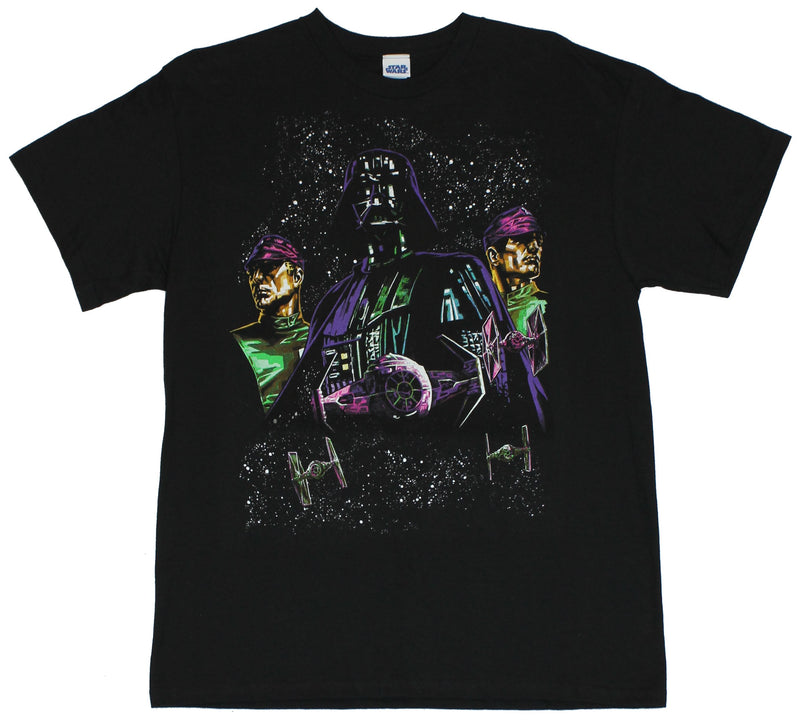 Star Wars Mens T-Shirt -  Darth Vader Bracketed By Empire Officers on Star Field - Inmyparentsbasement.com