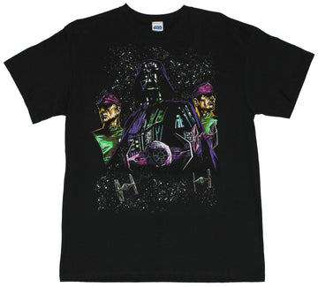 Star Wars Mens T-Shirt -  Darth Vader Bracketed By Empire Officers on Star Field