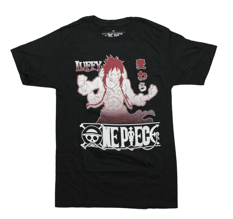 One Piece Mens T-Shirt - Distressed Luffy Maroon Image over  Name