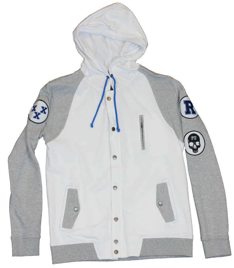 Rude Mens Varisity Style Hoodie - Rude Styel Complete With FU Patch on Gray