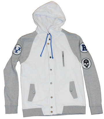 Rude Mens Varisity Style Hoodie - Rude Styel Complete With FU Patch on Gray