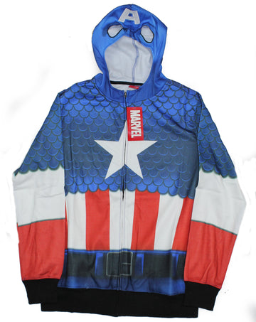 Captain America Zip Up Mens Hoodie - Sublimated Captain Costume Hood Mask