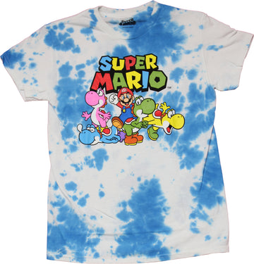 Super Mario Brother Mens T-Shirt - Group Tie Dye Under Logo