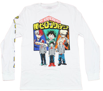 My Hero Academia Mens Long Sleeve T-Shirt - Trio Under Logo Sleeve Design