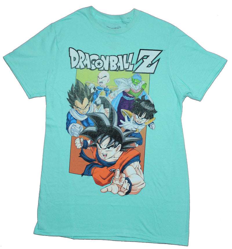 Dragon Ball Z Mens T-Shirt - Attacking Group Lead By Goku Under Logo - Inmyparentsbasement.com