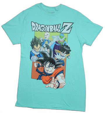 Dragon Ball Z Mens T-Shirt - Attacking Group Lead By Goku Under Logo