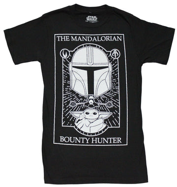 Star Wars Mens T-Shirt - The Mandalorian Bounty Hunter Grogu White Outline