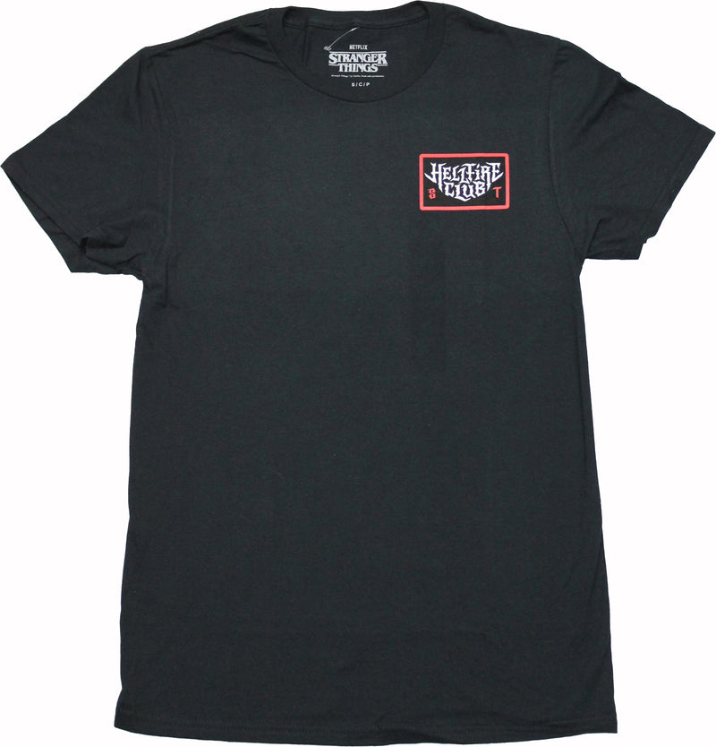 Stranger Things Mens T-Shirt - Hellfire Club Lapel Fireball Him Back