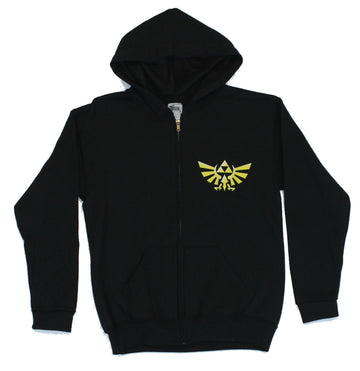 Legend of Zelda Mens Hoodie Sweatshirt -Tri-Force Front & Shield Back