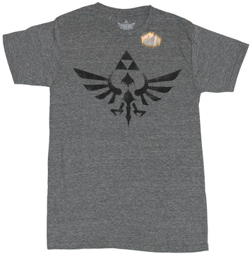 Legend of Zelda Mens T-Shirt - Distressed Winged Triforce Black Print Image